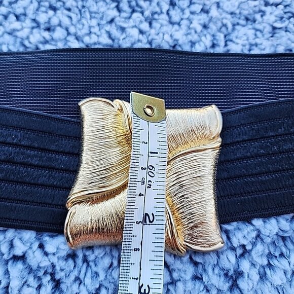 Vintage Women's Black Elastic Belt Gold Buckle 30" Unstretched - Picture 4 of 5